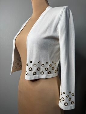 Calvin Klein White Cropped Cardigan Gold Accents